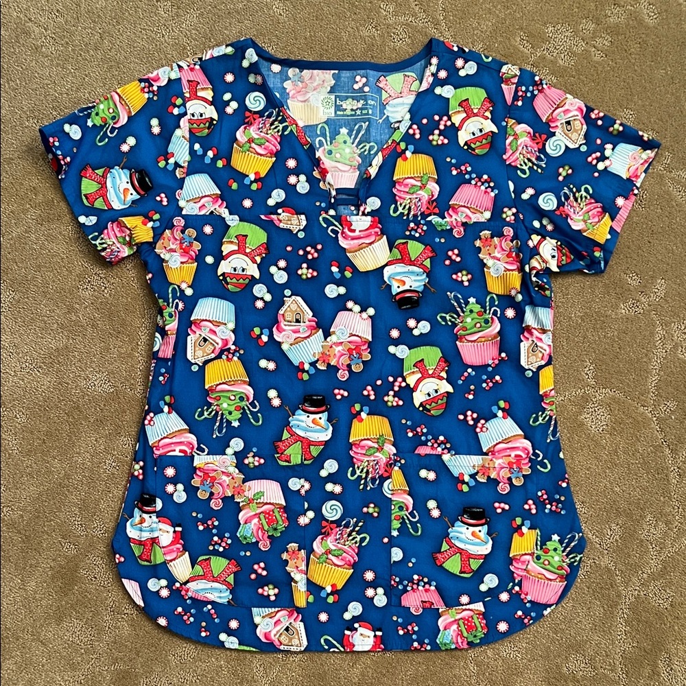 Bring It On Christmas Candies Fitted Scrub Top, Small